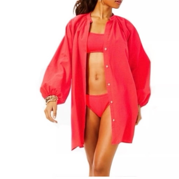 LILLY PULITZER Swim Andrae Cover-Up Paradise Pucker Seersucker XS - Picture 3 of 5
